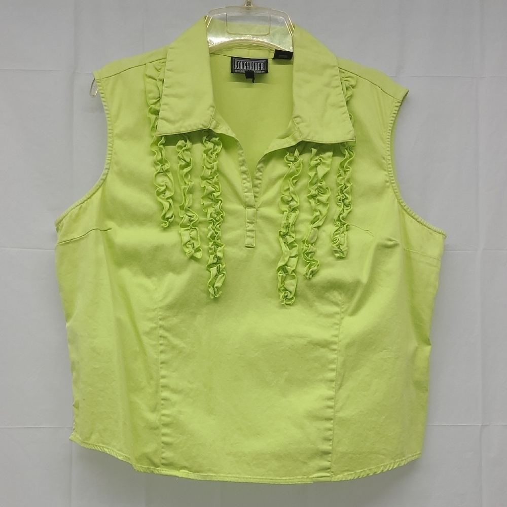 Cropped Ruffle Tank Top Lime Green 97% Cotton Collar Countrycore Western
